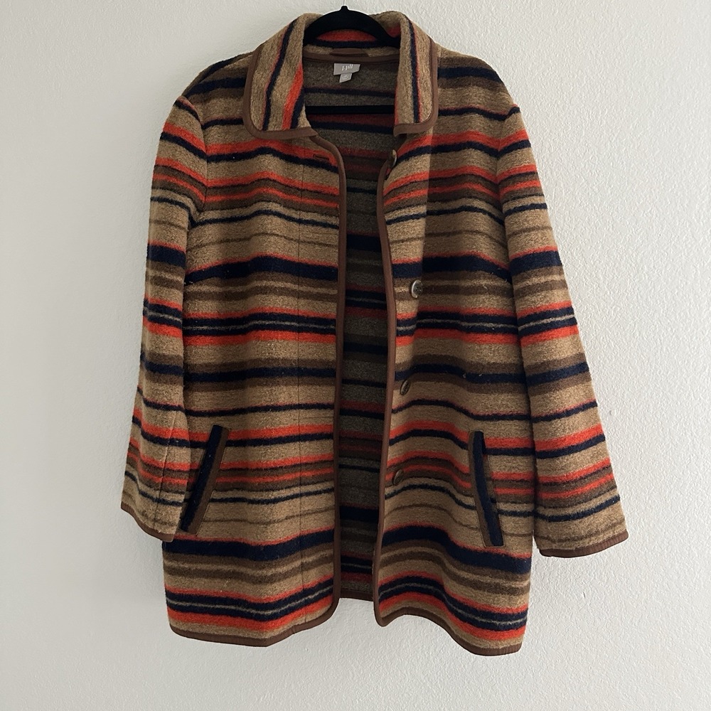 J. Jill Womens Southwest Tan Orange Striped Wool Blend Coat Jacket 1X Flaw